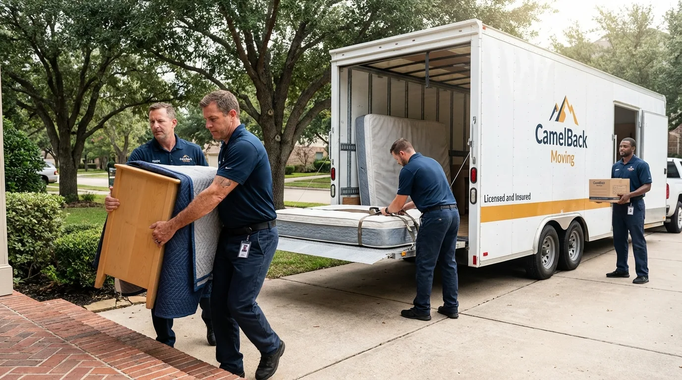 Crew loading residential truck for cross-state move from Eastpoint, FL
