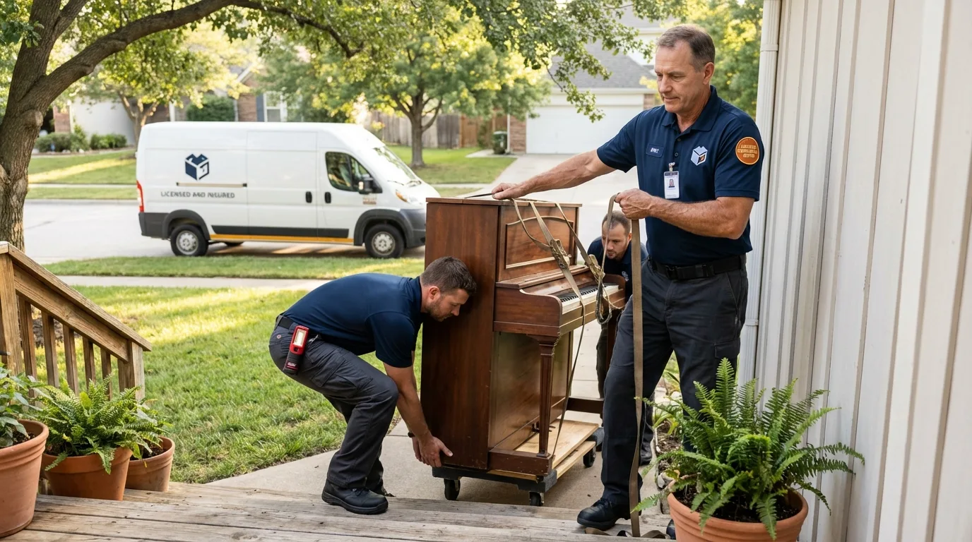Licensed piano movers securing grand piano in Eastpoint, FL