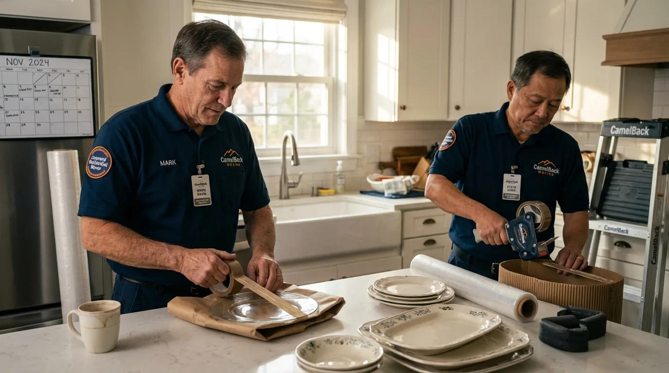 Professional crew packing kitchen dishware in Eastpoint, FL